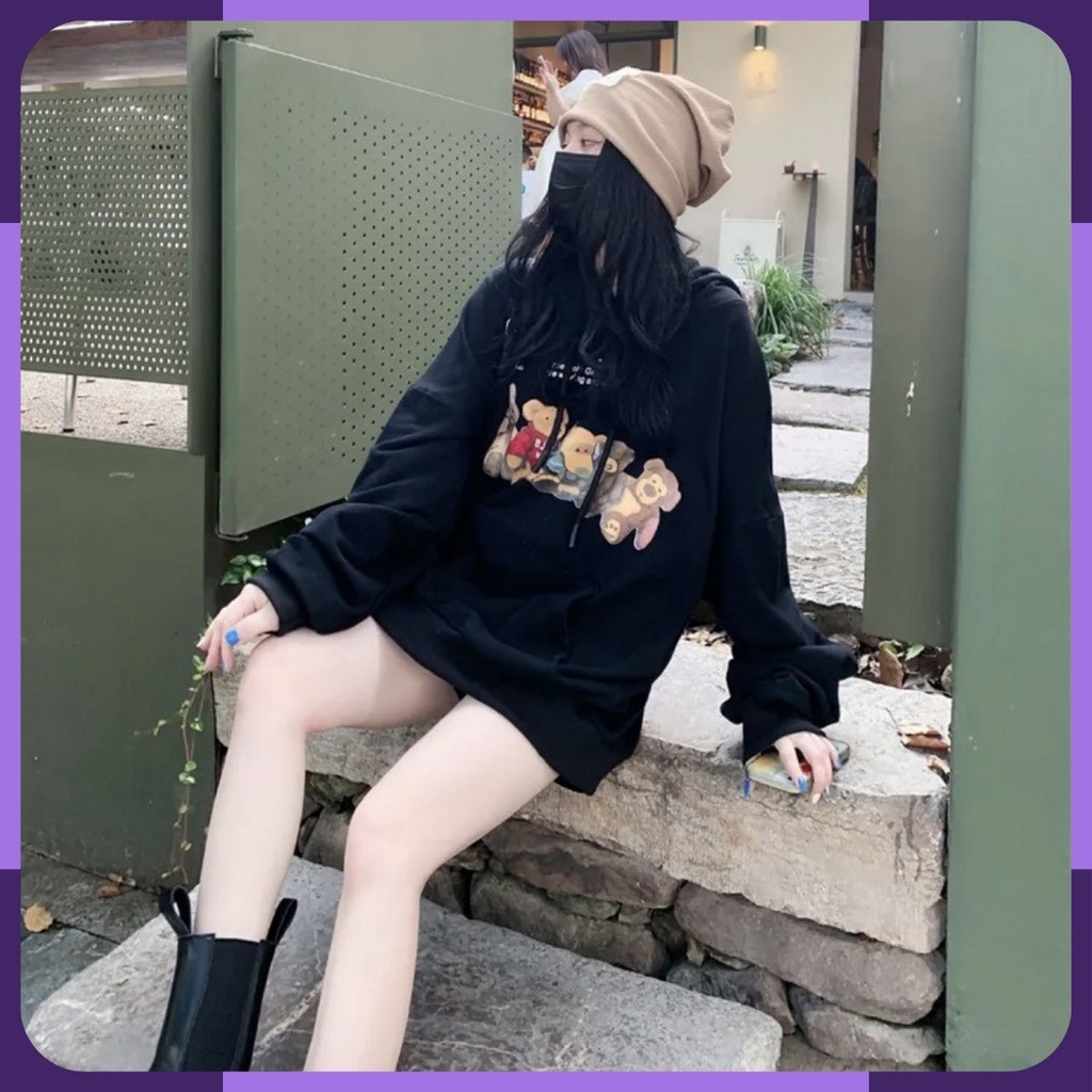 Áo hoodie nữ form rộng BEARIES có mũ siêu cute HD4