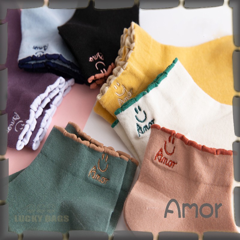 Tất cổ ngắn mặt cười Amor - Tất nữ phong cách trẻ Hàn Quốc - PK020