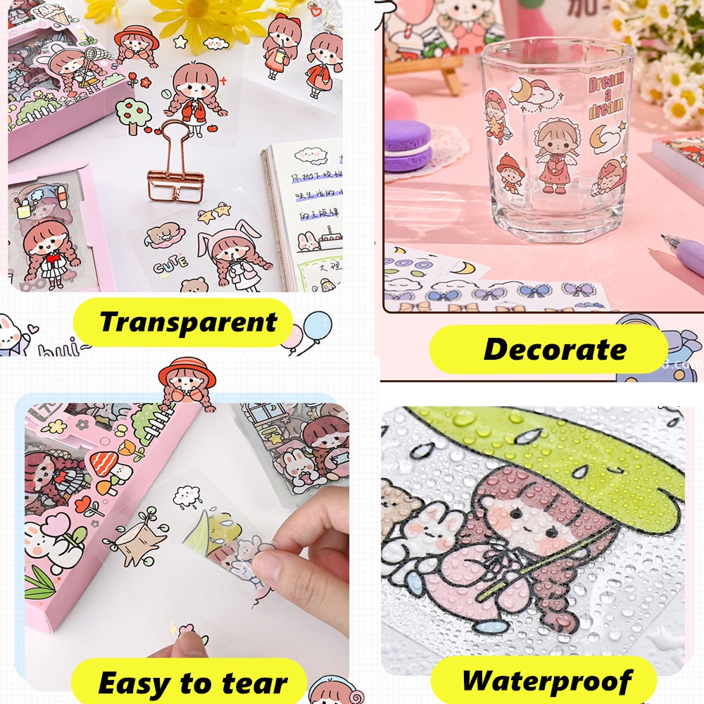 Set 50 / 100 / 300 Nhãn Dán Hoạt Hình Dễ Thương Chống Thấm Nước Trang Trí Sổ Tay / Nhật Ký DIY