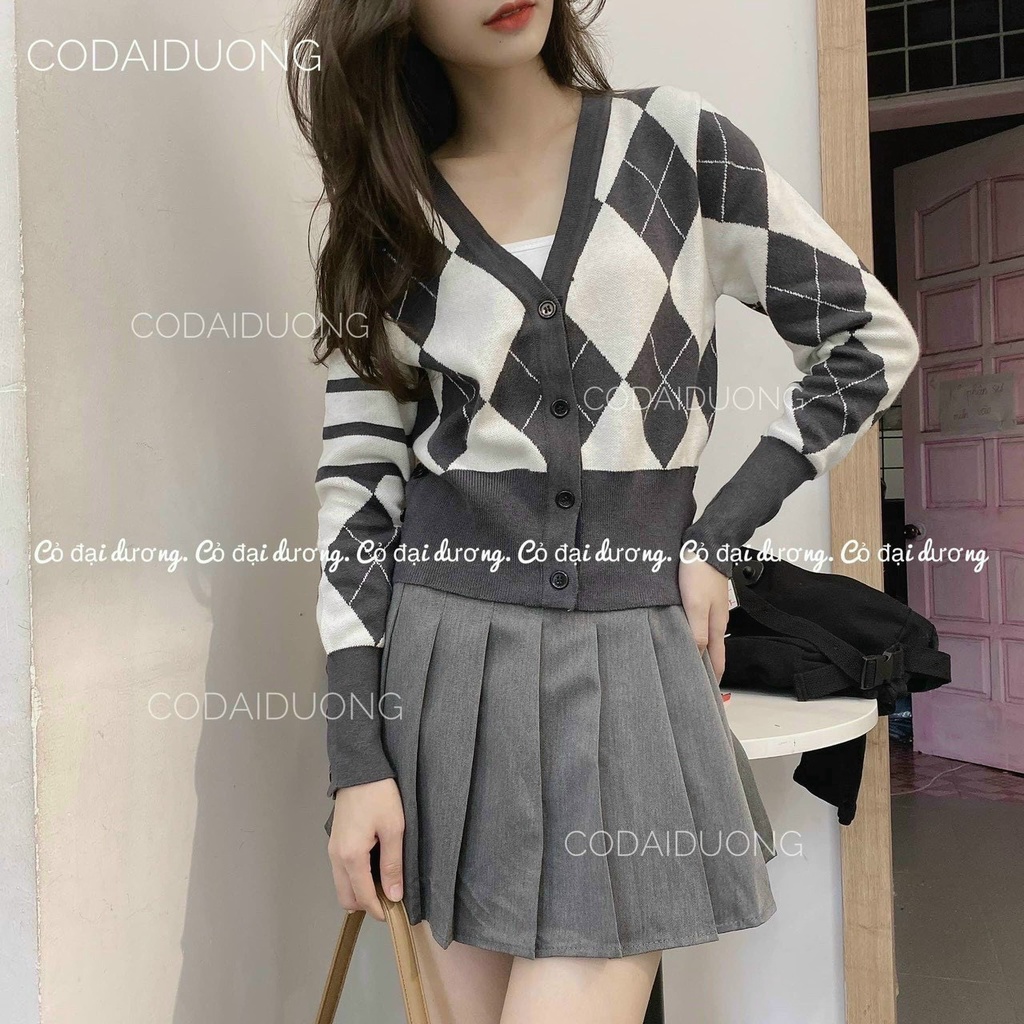 ÁO KHOÁC LEN CARDIGAN QC PHỐI ĐEN TRẮNG