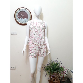 Bộ lanh lụa quần ngắn Hoa Bèo