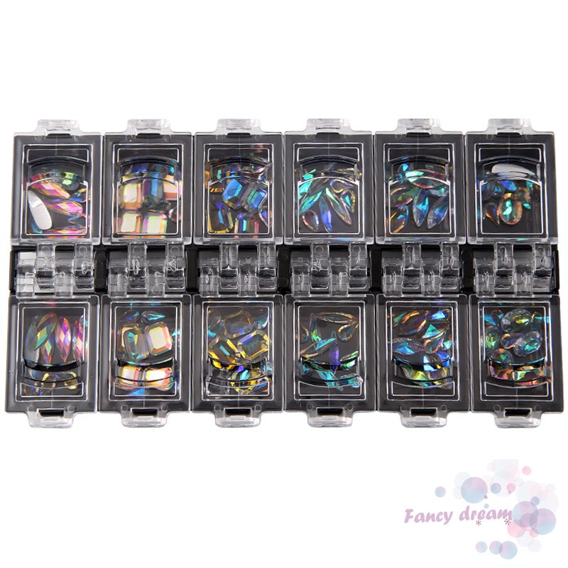 Phụ kiện pha lê trang trí móng tay 3D nhiều màu 12 hộp