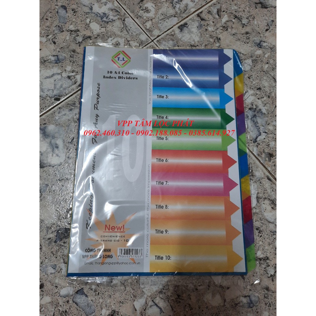 1 Bộ 12 tờ Chia file nhựa 12 màu TL, có đánh số - Chia file 12 - Phân trang