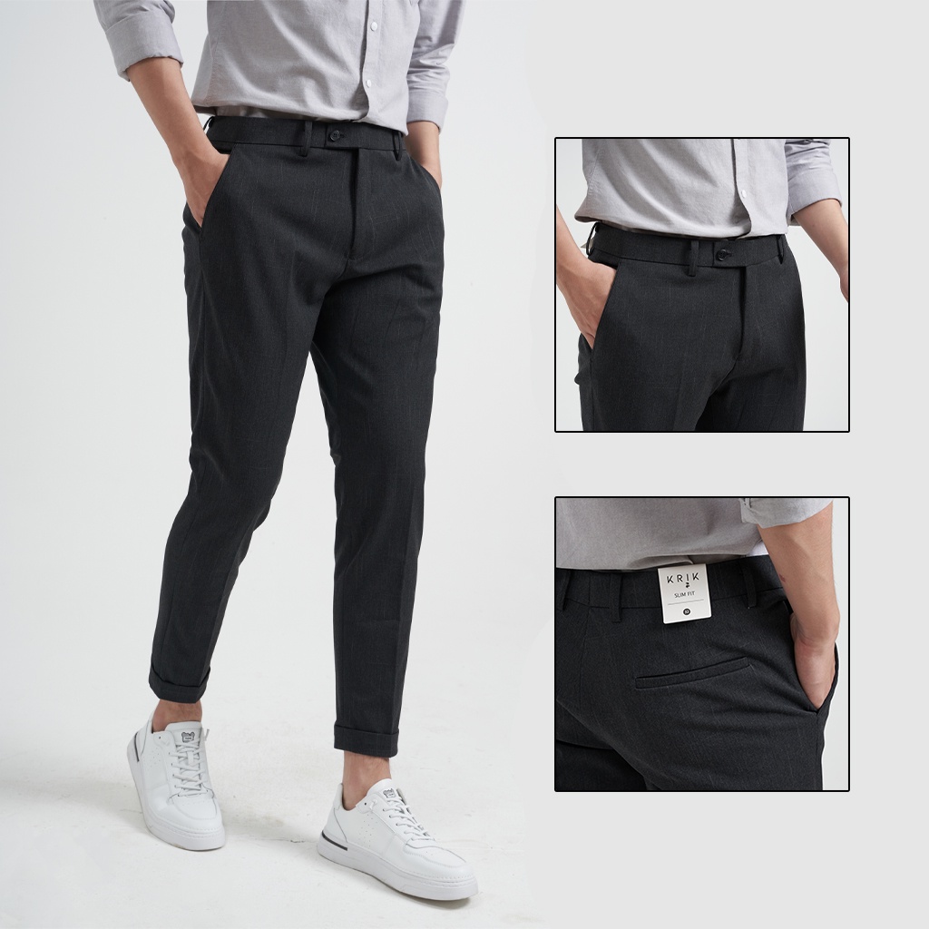 Quần Âu Nam KRIK Dáng Ngắn Có Họa Tiết Form Slimfit Côn Sẵn Xắn Gấu 0104