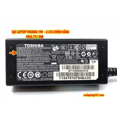 Sạc laptop Toshiba 19V 2.37A chính hãng