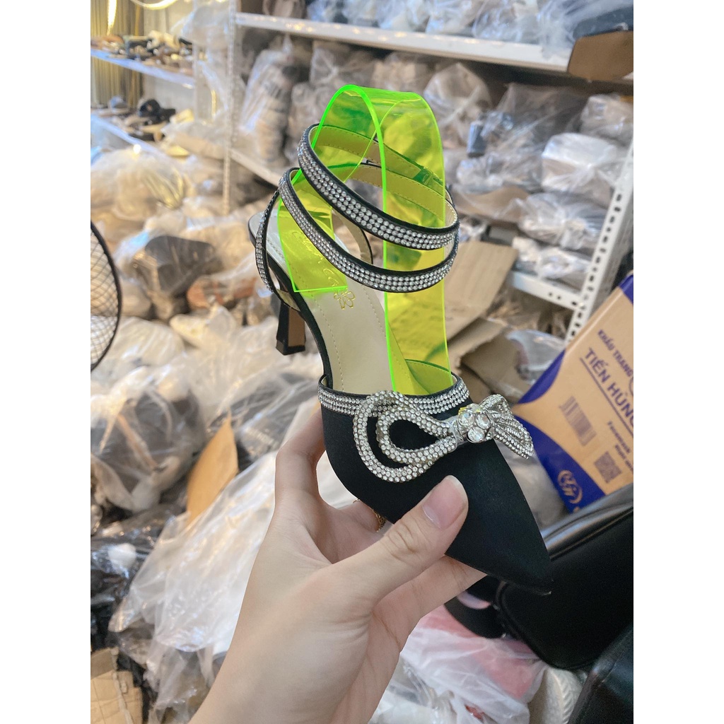 Sandal cao gót nơ đá dây đá 7p