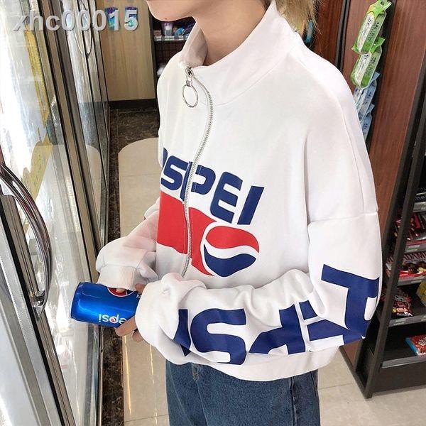 Áo Khoác Sweater Mỏng Cổ Cao Phối Khóa Kéo In Hình Lon Coca Cola Kiểu Hàn Quốc Cá Tính