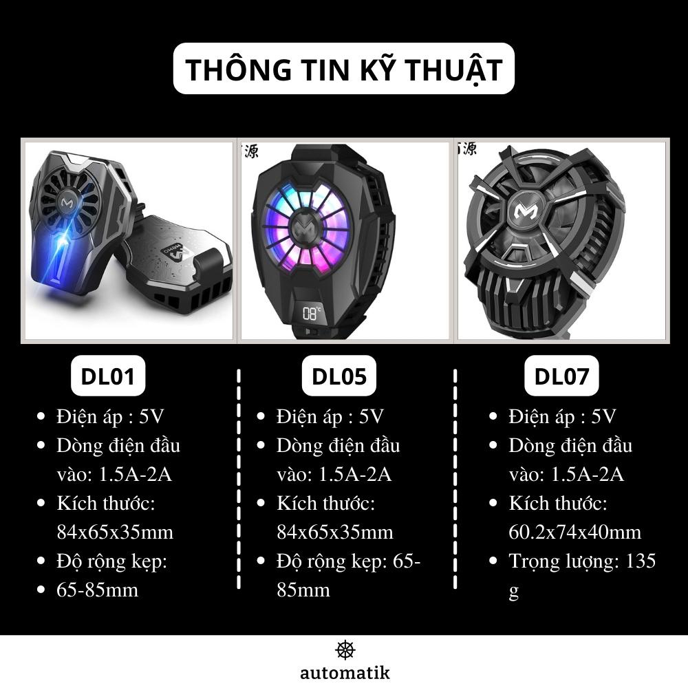 Quạt Tản Nhiệt Điện Thoại Sò Lạnh Làm Mát Memo Gaming LED DL01, DL05, DL07 - Automatik