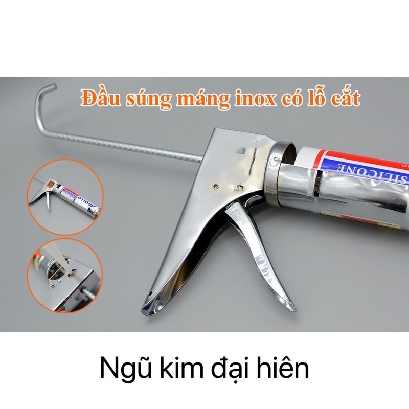 Súng bắn keo silicol bằng inox, súng keo máng inox có dao cắt