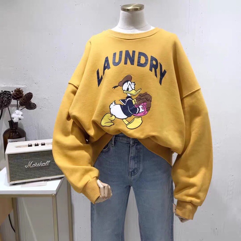 Áo sweater vải nỉ lót bông dày dặn in Laundry