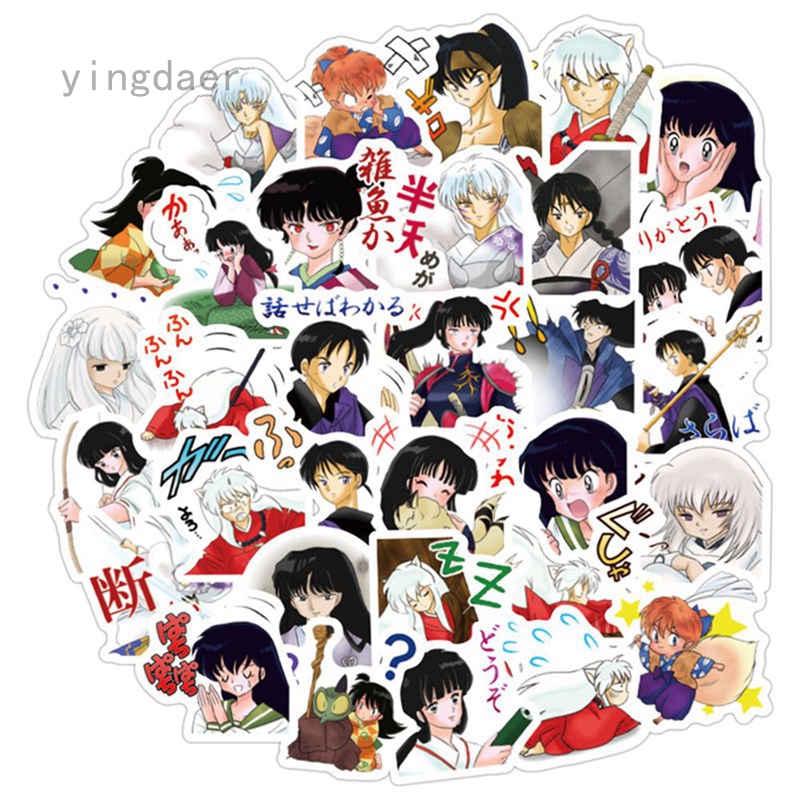 Set 40 sticker dán trang trí hình nhân vật hoạt hình inuyasha cao cấp