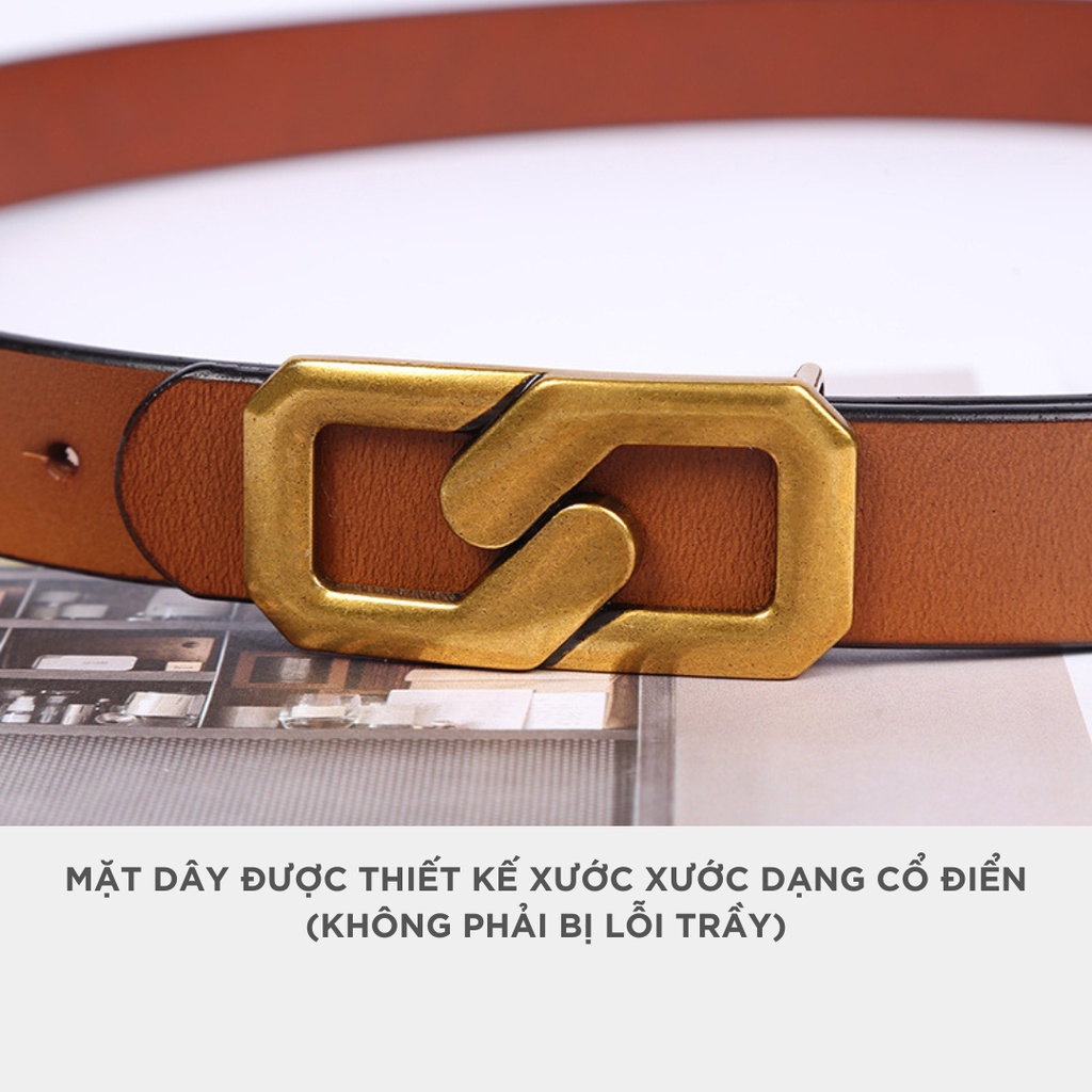 Thắt lưng nữ da cao cấp mặt màu đồng bản 2.3cm (Hỗ trợ bấm lỗ dây nịt) TLD018 - Thắt Lưng Giá Tốt
