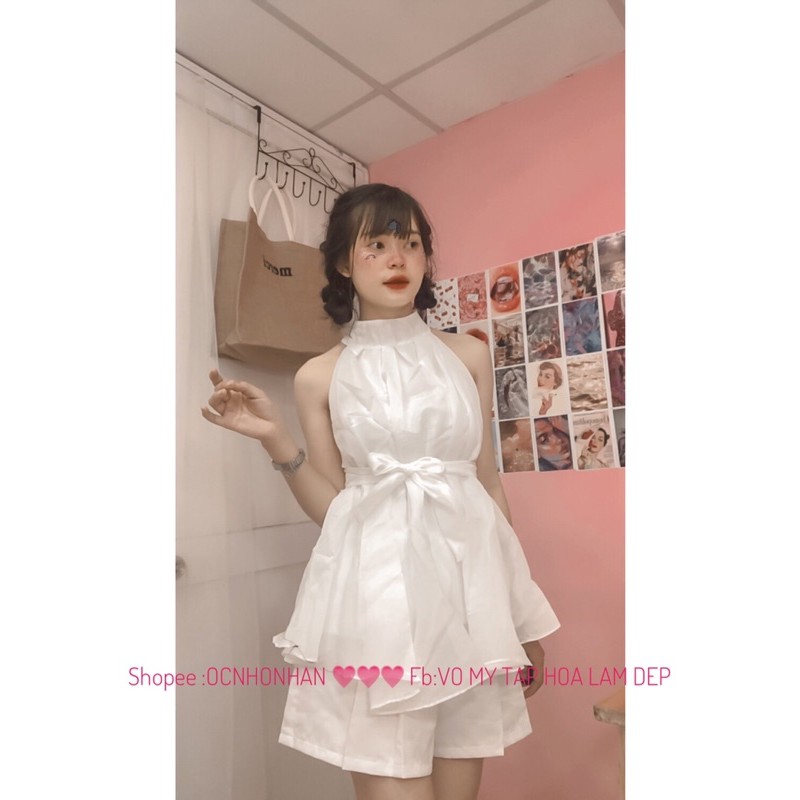 set áo cổ yếm quần xoè xếp ly | BigBuy360 - bigbuy360.vn