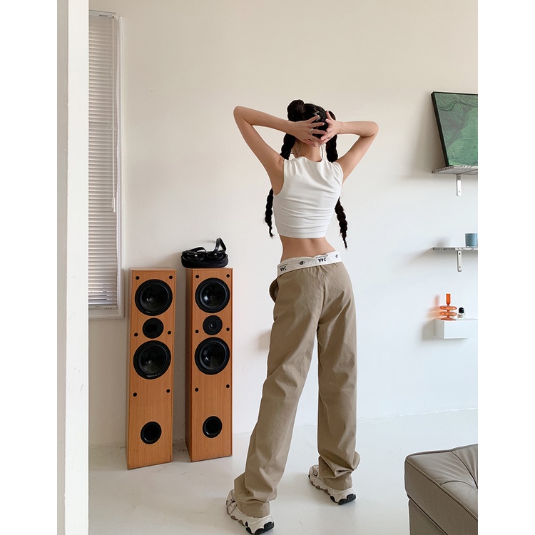 Quần Kaki Ống Rộng Lưng Cao Thời Trang Cho Nữ
