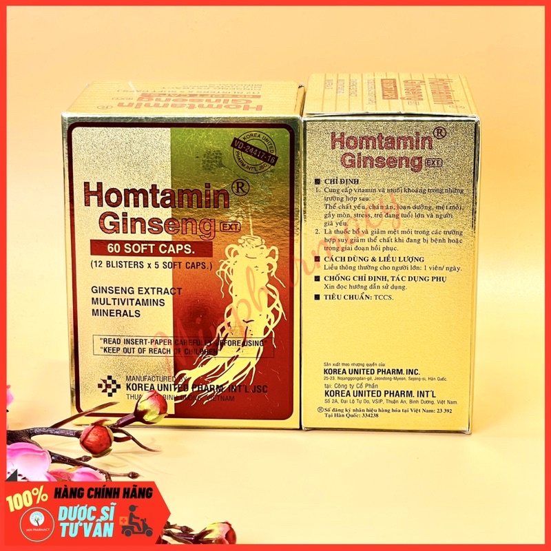 HOTAMIN GINSENG Chiết xuất nhân sâm, vitamin và khoáng chất Giảm Mệt Mỏi, Stress, Chán Ăn (Hộp 60 viên nang) - Minpharma