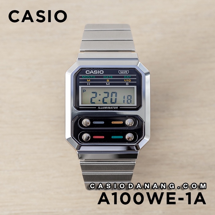 Đồng hồ unisex dây kim loại Casio chính hãng Anh Khuê A100WE-1ADF