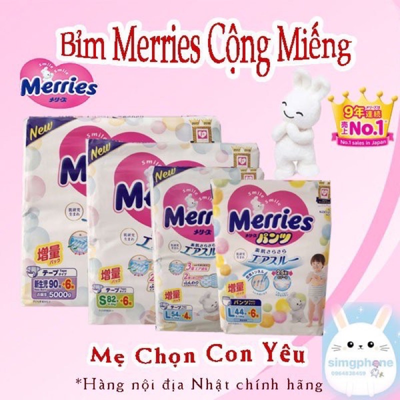 Tã Dán/Quần Merries Nội Địa Nhật Chính Hãng ( CỘNG MIẾNG) Đủ Size NB/S/M/L/Xl