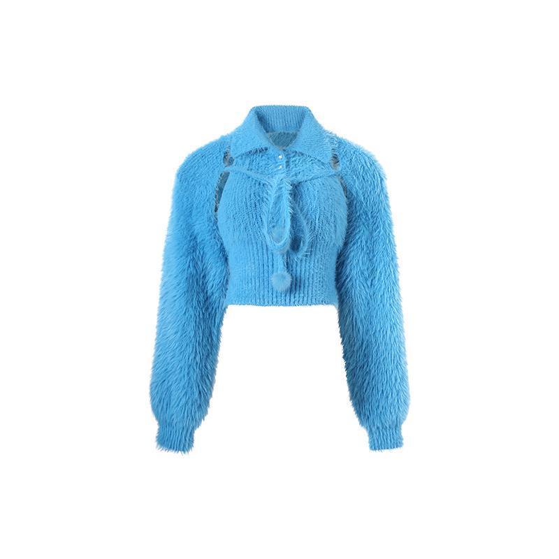 Bộ Áo Sweater Lông Xù + Áo Khoác Ngoài Dáng Rộng Quyến Rũ Cho Nữ 1jinn | BigBuy360 - bigbuy360.vn
