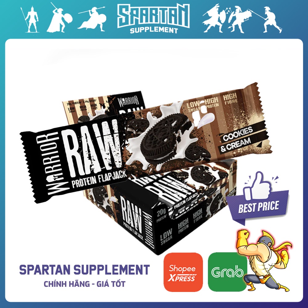 Bánh Warrior Raw Protein Flap Jack, Bổ Sung Protein, Hàm lượng chất xơ fiber cao, dinh dưỡng sau tập
