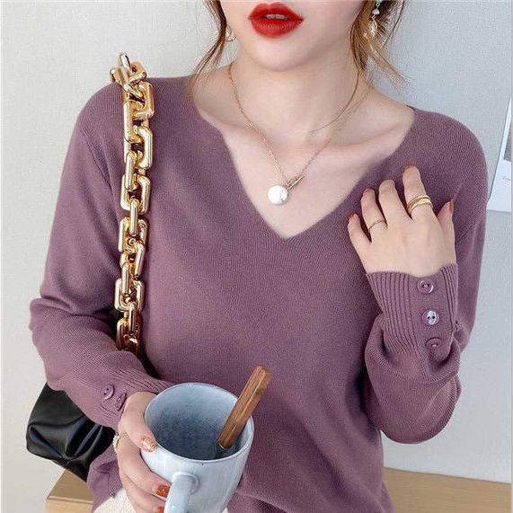 Áo sweater cổ chữ V thời trang thu đông  tùy chọn màu sắc dành cho nữ