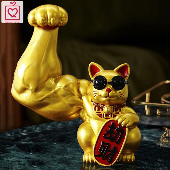 Mèo thần tài vàng tay cơ bắp 23cm Đại Chiêu Tài - Mèo thần tài tay to may mắn