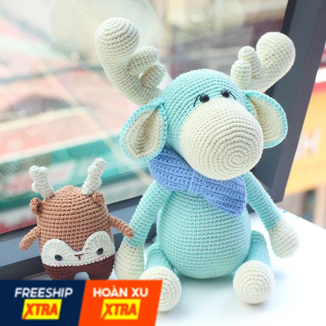 Gấu Bông Len Handmade Cao Cấp Cho Bé GB05 - Tuần Lộc Sừng Kem