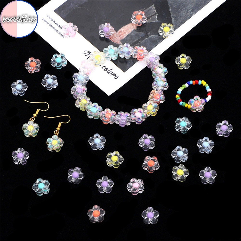 Bộ 50 hạt nhựa acrylic trong suốt hình hoa năm cánh dùng làm trang sức thủ công DIY