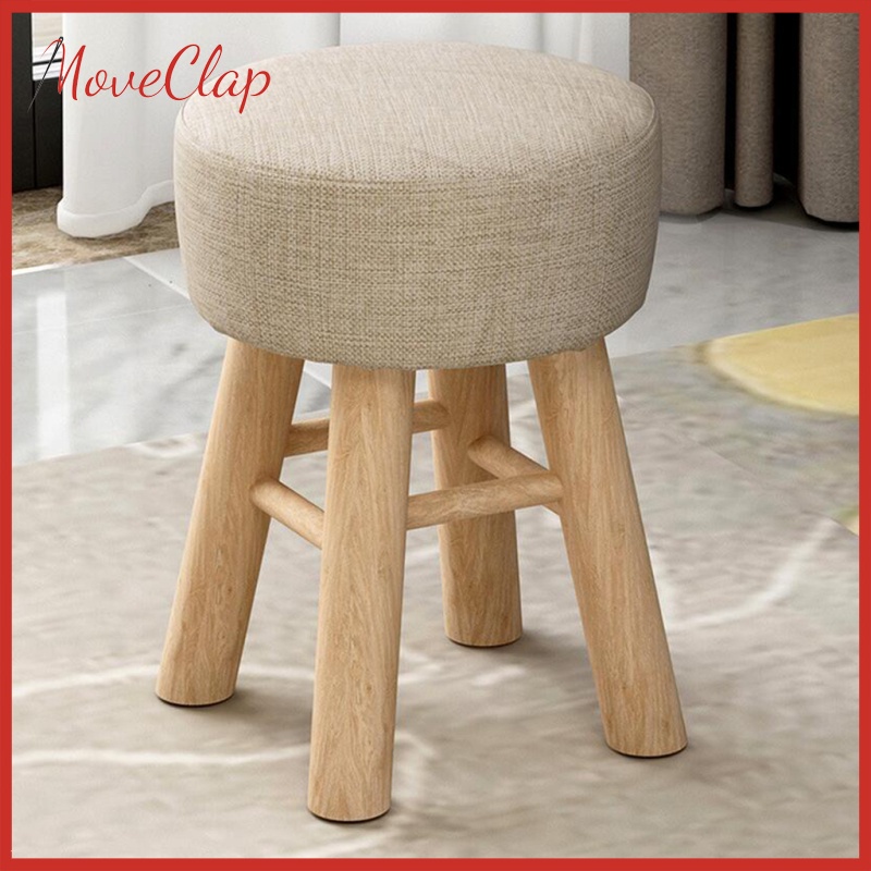 Round Linen Fabric Footstool Cover Wooden Stool Slipcover Green Dark 28x18cm