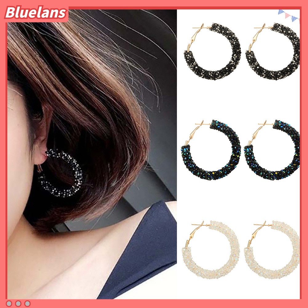 Đôi bông tai khoen tròn đính đá kiểu dáng thời trang cho nữ