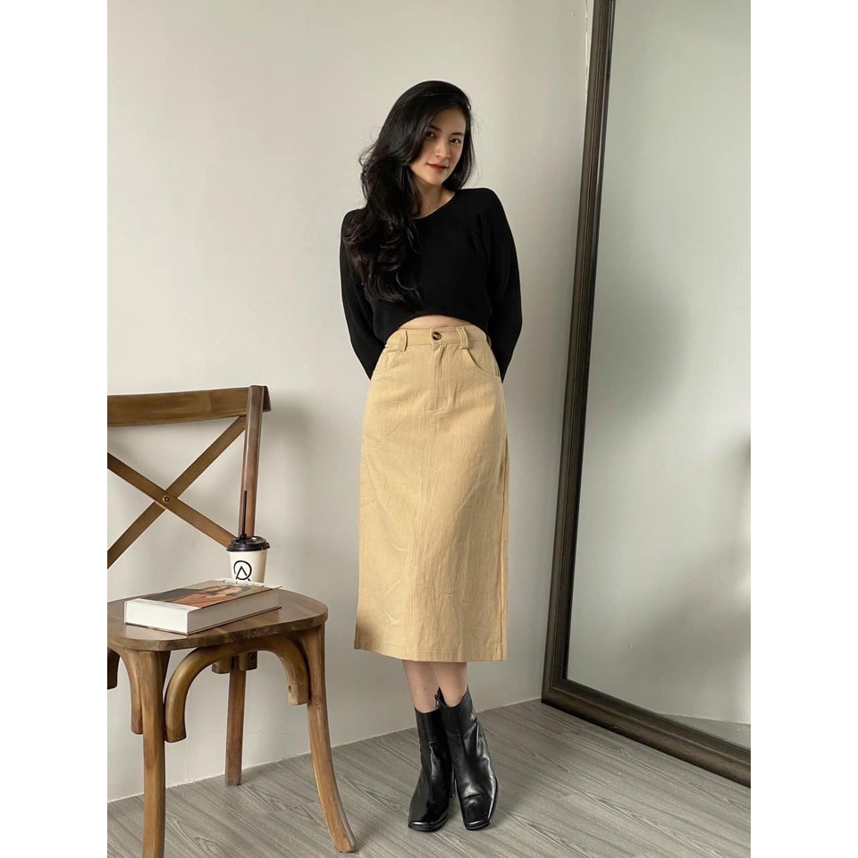 Chân váy dài  chất kaki xẻ tà dưới  chân váy công sở đẹp CHIBEST TVB011 | BigBuy360 - bigbuy360.vn