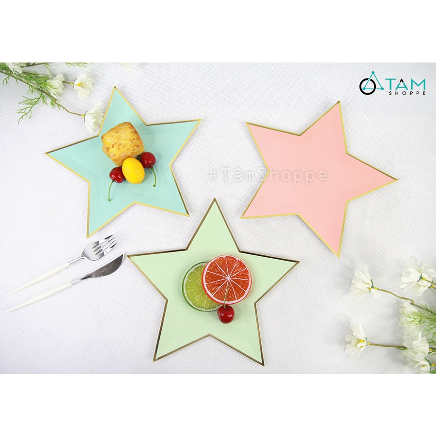 [ÉP KIM SANG TRỌNG]Đĩa giấy trang trí tiệc màu pastel ngôi sao (Set 08 cái) DG-05