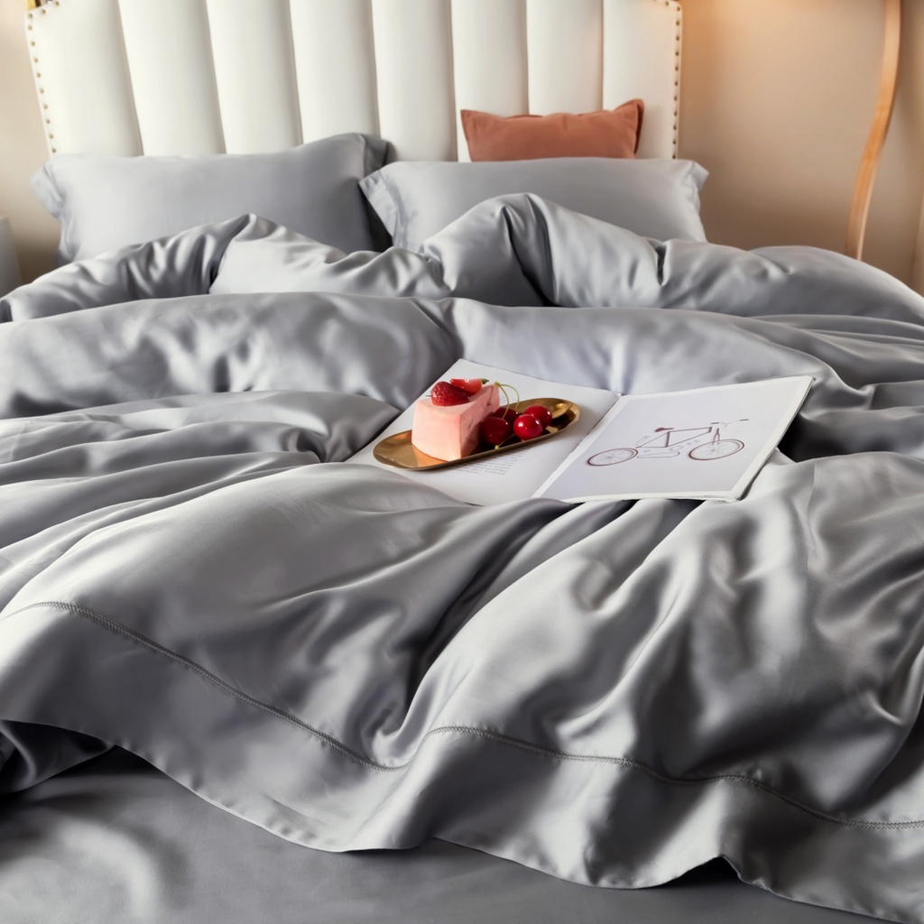 Bộ Chăn Ga Gối Lụa Tencel Cao Cấp Sang Xịn Mịn Mát Gồm Chăn Drap Gối Sét 4 Món - Nhập Khẩu Chính Hãng