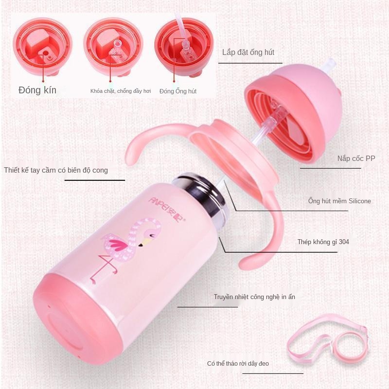 ❧☸Được trang bị bình chân không trẻ em có tay cầm cốc sippy pigeon inox chống rơi cho bé uống sữa PP