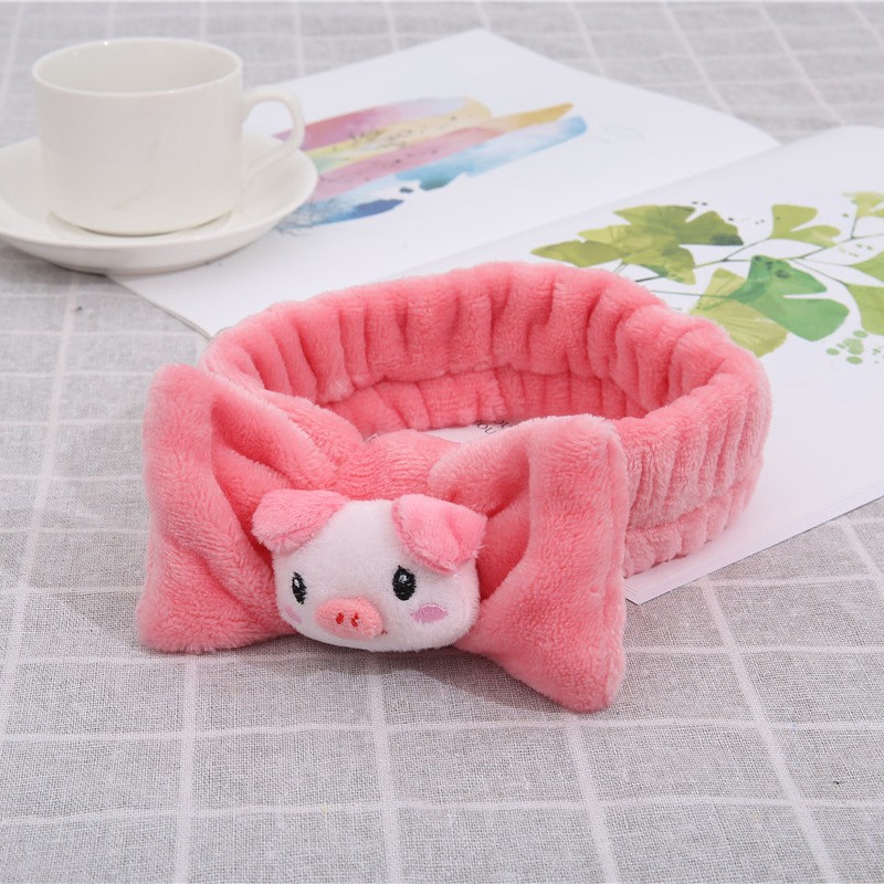 Băng Đô Turban Hình Nơ Kèm Con Heo Lợn Pig Vải Bông Nhung Dày Dặn Siêu Mềm Mướt Cute !