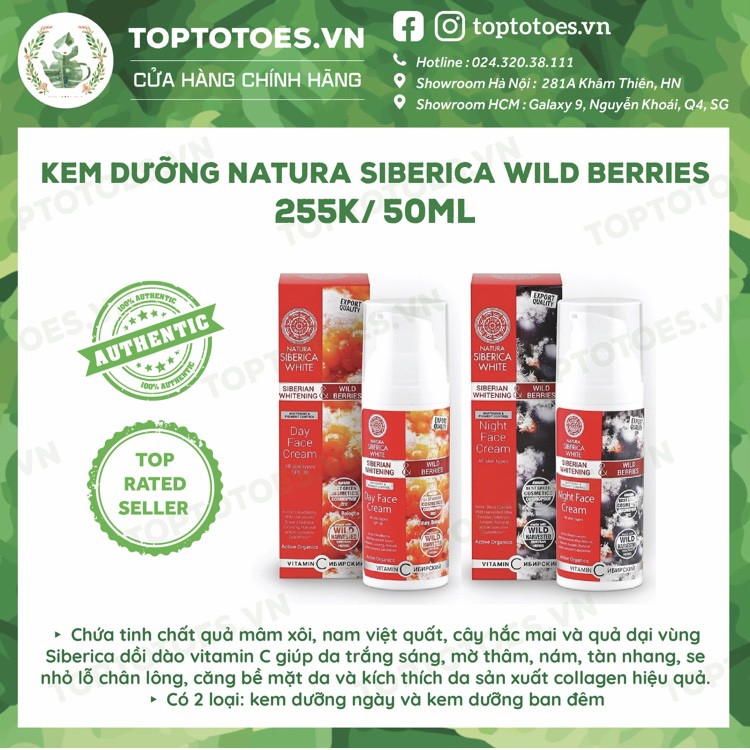 Kem dưỡng ngày, đêm Natura Siberica Wild Berries dưỡng da trắng hồng, căng mọng, mờ thâm nám