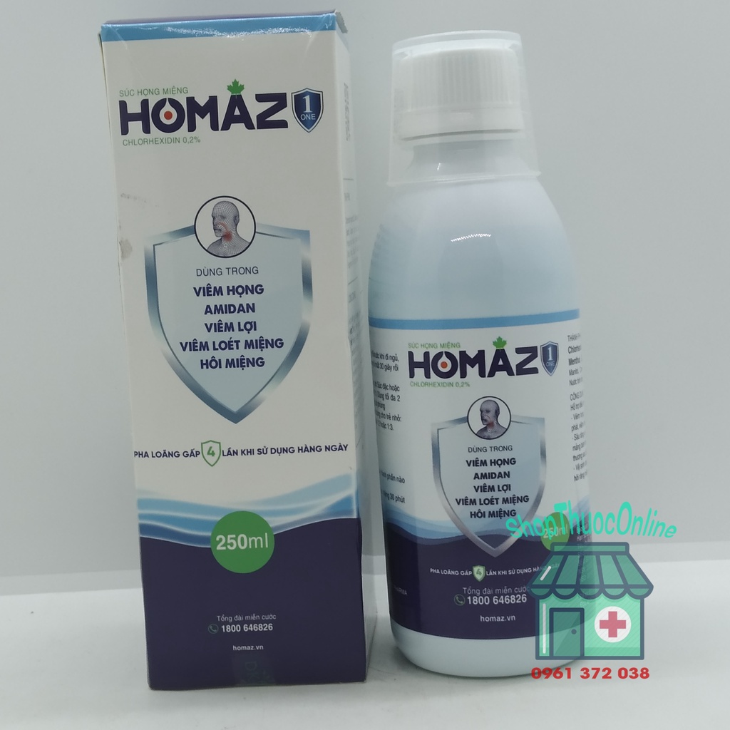 Súc họng miệng HOMAZ ONE - Dùng trong viêm họng, amidan, viêm lợi, viêm loét miệng, hôi miệng