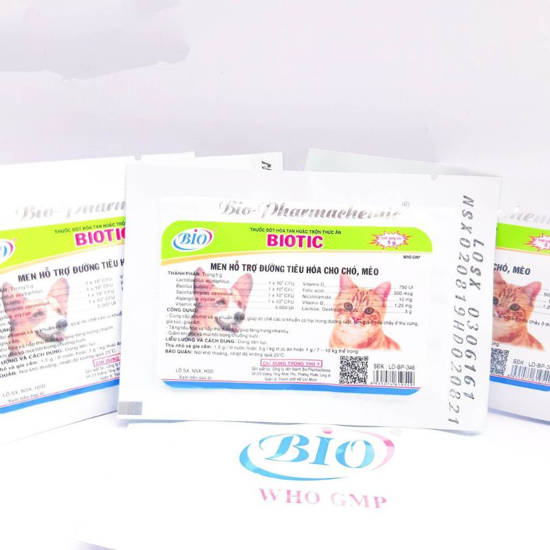 Men Tiêu Hóa Cho Chó Mèo BIO Biotic Gói 5g, Men vi Sinh lợi khuẩn ngừa tiêu chảy chó mèo cún cưng