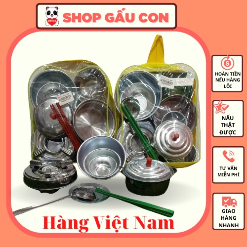 Bộ đồ chơi nhà bếp nấu ăn inox hàng Việt Nam nấu thật không gỉ giá rẻ 11 chi tiết