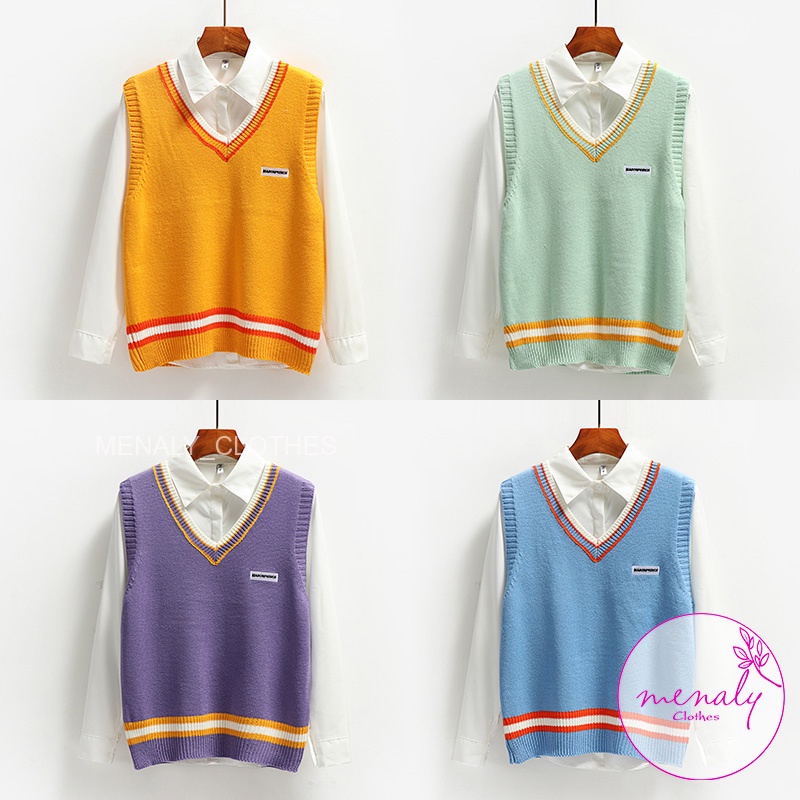 Áo len gile ulzzang unisex AH039, mẫu áo gile hàn quốc dáng dài rộng năng động trẻ trung, dễ kết hợp