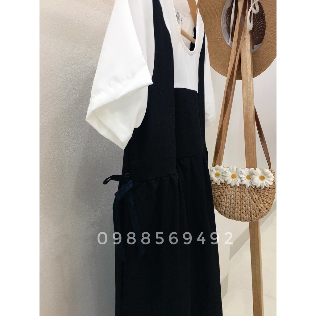 Yếm bầu công sở, nơ sườn, cổ vuông trẻ trung, vải dày dặn lịch sự, dễ mặc đồ MYC1340, có sz 40-100kg