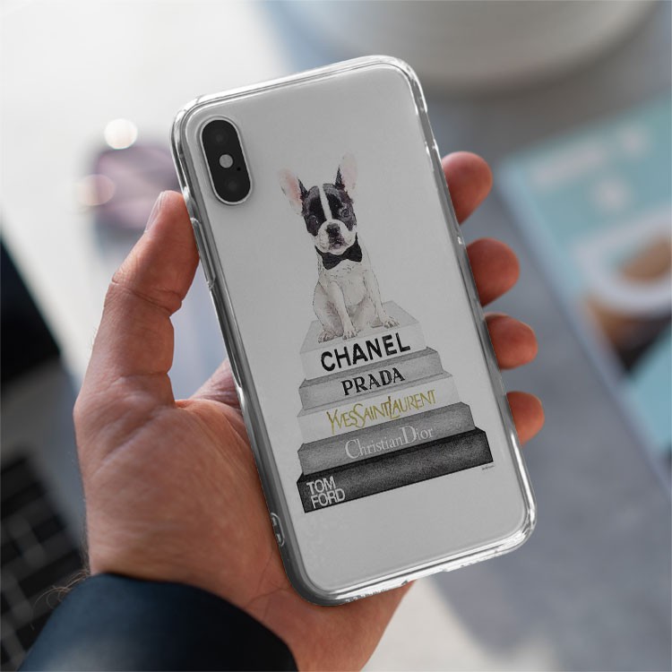 Ốp lưng Chú chó Chanel ngồi trên quyển sách cho Iphone 5 6 7 8 Plus 11 12 Pro Max X Xr BRD20210102