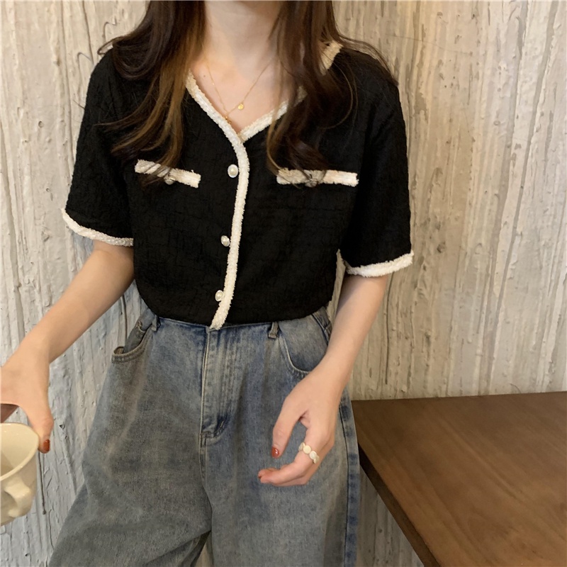 Áo Sơ Mi Tay Ngắn Cổ Chữ V Dáng Rộng Thiết Kế Độc Đáo Cho Nữ | BigBuy360 - bigbuy360.vn