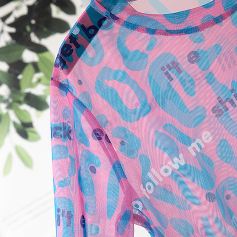 Áo Lưới Tay Dài In Chữ Màu Sắc Tương Phản Trọng Lượng Nhẹ Thoáng Khí Thời Trang Cho Nữ