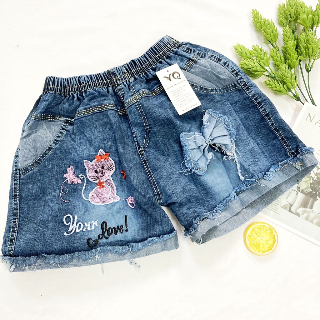 |FAMARAL2 giảm 10k cho đơn 50k|Quần đùi bé gái freesize từ 35-40kg quần short jean mềm thêu hoa - QG47