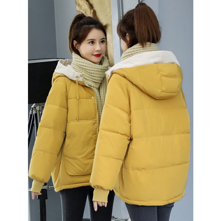 Áo phao nữ Hàn Quốc màu vàng đen kem dày dặn có mũ mùa đông 2021 phong cách ulzzang vintage quảng châu YAP2 | BigBuy360 - bigbuy360.vn