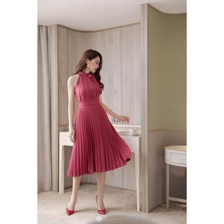 VÁY CỔ YẾM XẾP LY HỒNG CÁNH SEN