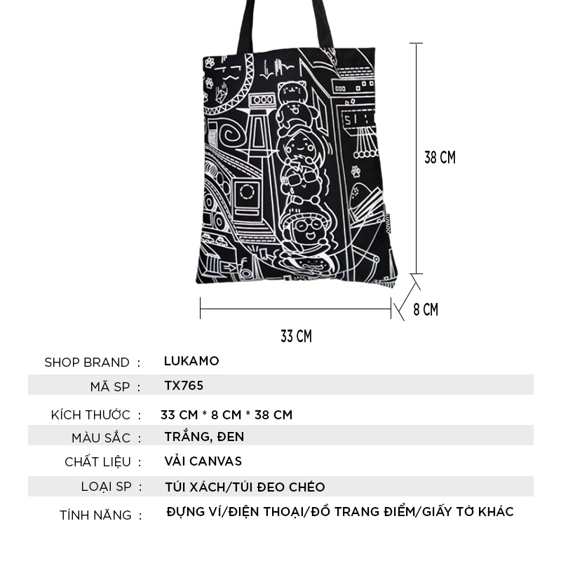 Túi vải thời trang canvas tote đựng đồ quần áo thời trang LUKAMO TX765