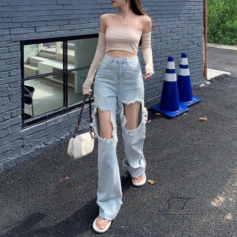 Áo croptop chui đầu tay dài cổ thuyền màu trơn màu trắng/xanh lá/tím thời trang mùa hè