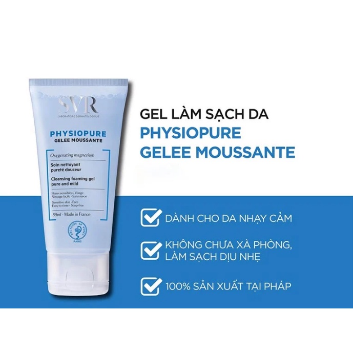 Gel rửa mặt cho da nhạy cảm SVR Physiopure Gelee Moussante 55ml/ 200ml