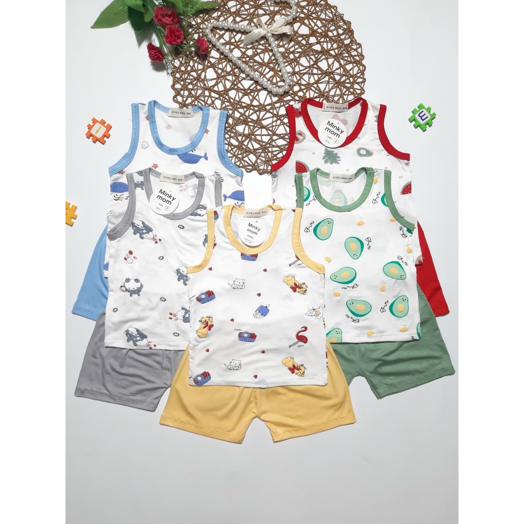 Bộ ba lỗ thun lạnh Minky Mom chất co giãn bốn chiều mềm mát cho bé